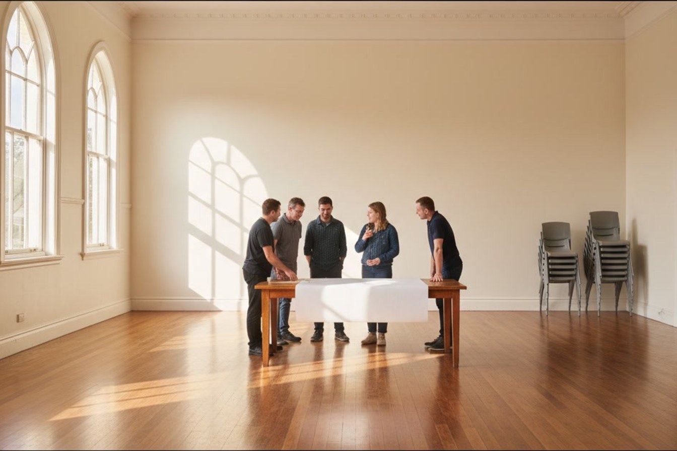 Editorial poster with the line: councils do not go easy on first-time applicants, over a note that City of Parramatta's Small Grants Fund is capped at $3,000 per organisation per financial year and assessed quarterly.