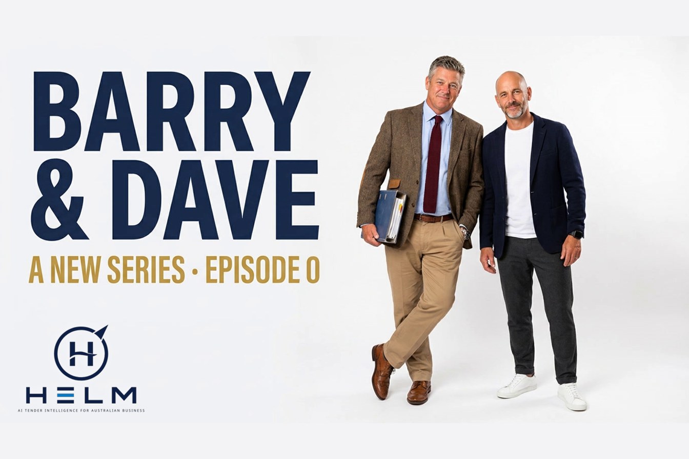 Barry and Dave, two business owners on a white studio set: The Big Blokes