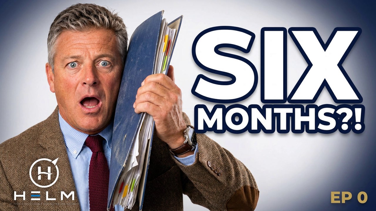 Barry, folder in hand, at the moment he hears "six months"