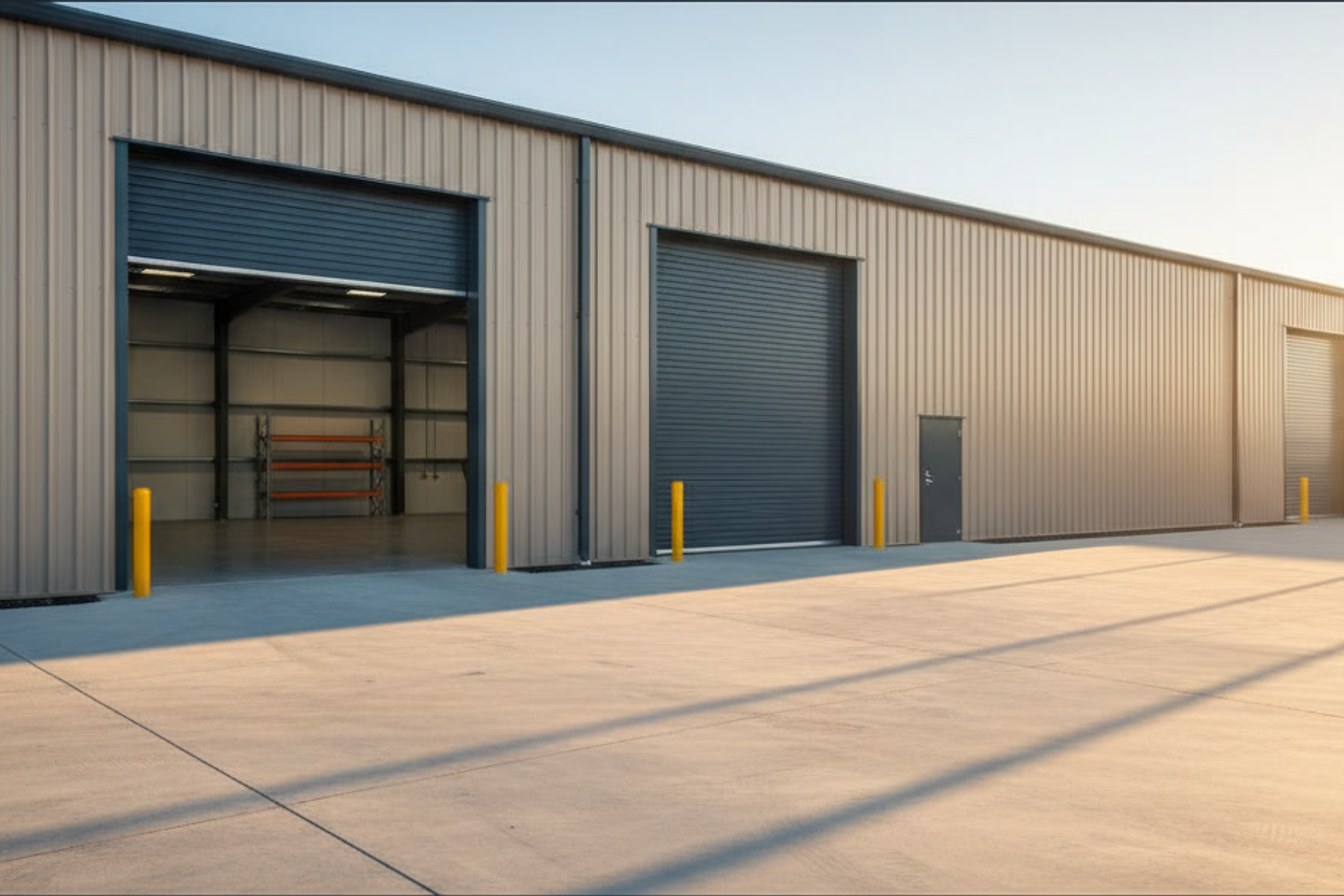 Two identical doors on an industrial building, one open and one closed, standing for the two registration paths a supplier must choose between.