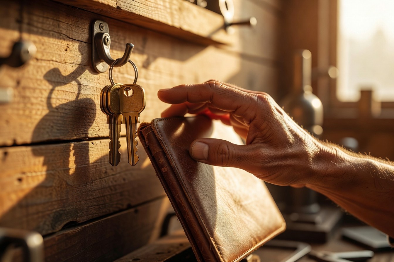 A close detail of machinery keys on a hook in a workshop, standing in for a supplier's readiness to be found and called.